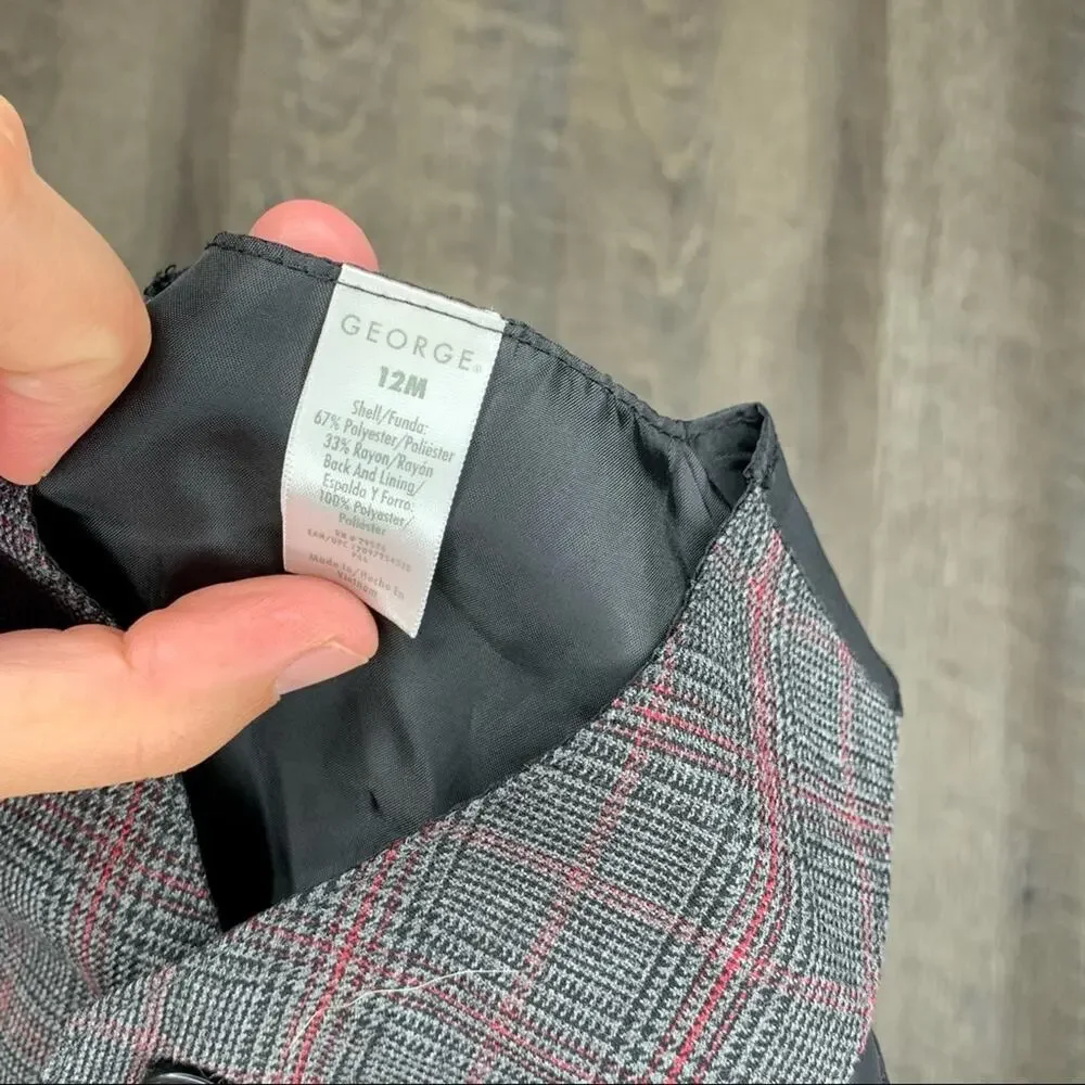 George 12m button formal plaid suit vest red grey